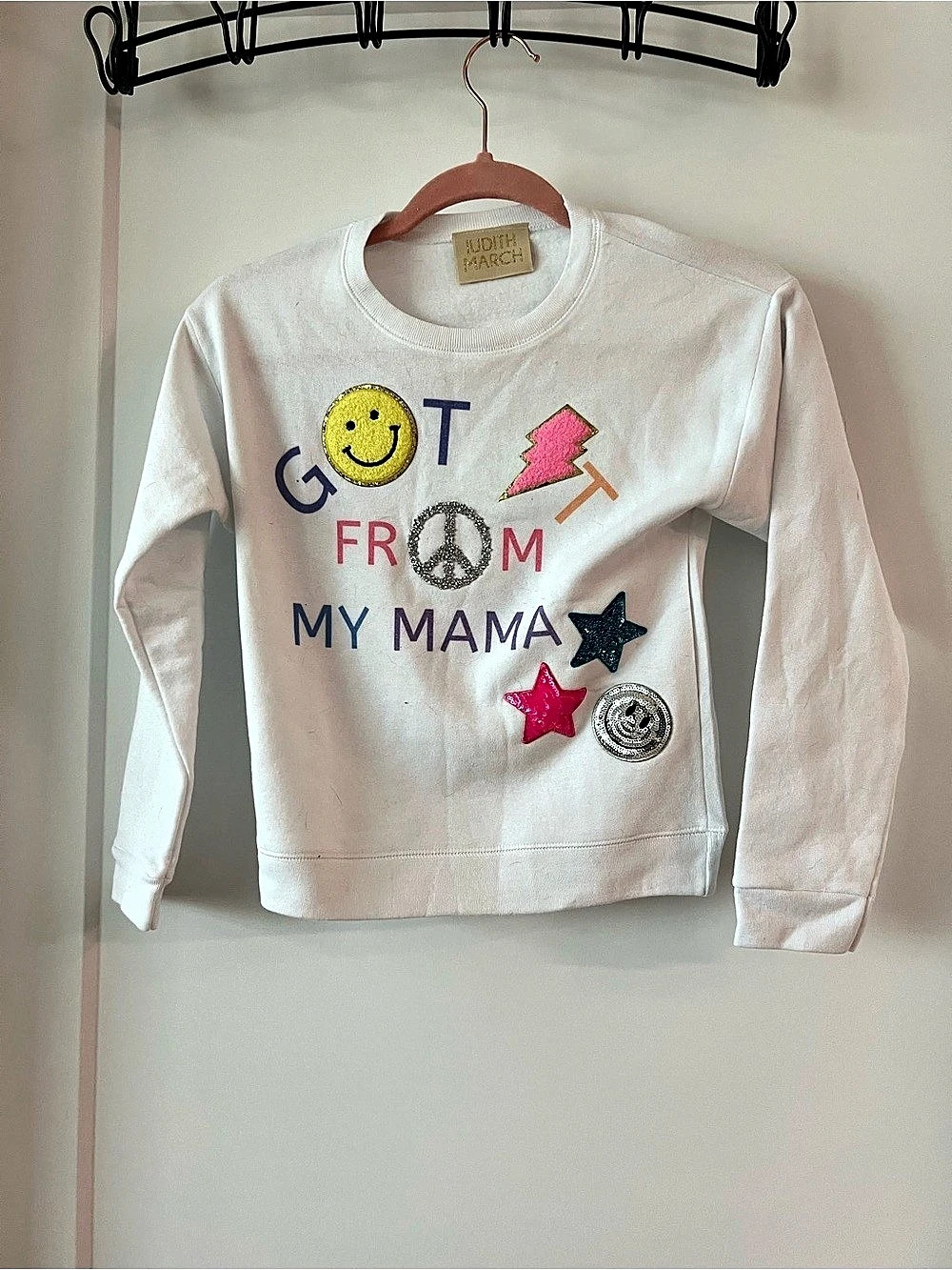 Judith March Got It From My Mama Patch Sweatshirt White